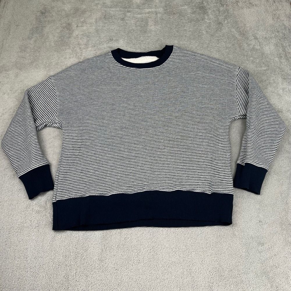 NEW FRANK & EILEEN XS Ribbed Knit Pullover Sweatshirt White Navy Blue Stripe